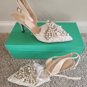 J.Renee Cream Embellished Slingback Heels